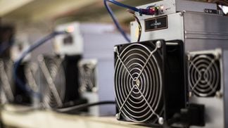 An Antminer bitcoin mining machine pictured in 2018. (Carlos Becerra/Bloomberg via Getty Images)
