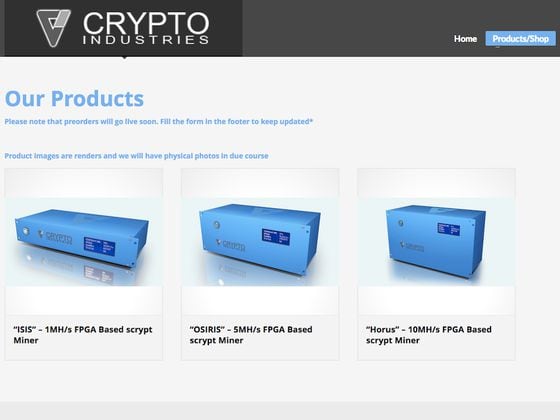  Crypto Industries' scrypt miner products.