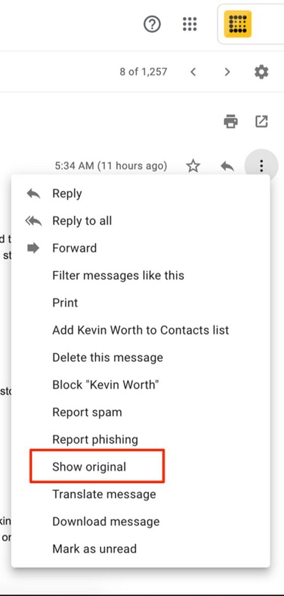How to see headers in Gmail