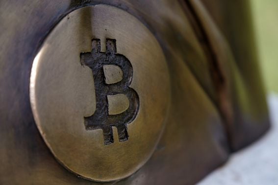 A detail of the Satoshi Nakamoto statue in Budapest, Hungary. (Janos Kummer/Getty Images)
