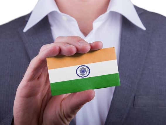 Man with Indian flag on card