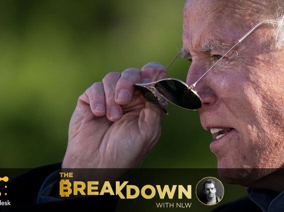 Joe Biden, removing his sunglasses. Biden’s top antitrust adviser Is a bitcoin millionaire.