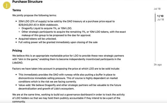 Lido's proposal to sell 2% of the LDO token supply (research.lido.fi)
