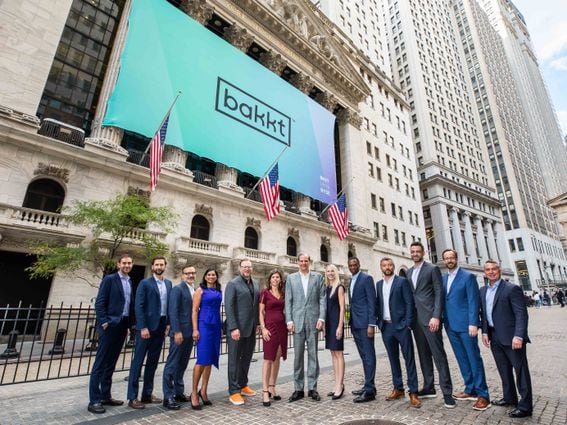 The Bakkt Holdings leadership team in front of the New York Stock Exchange (NYSE)