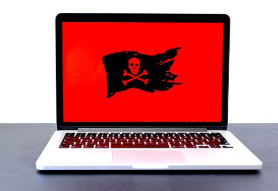 jolly roger on a red screen; possibly indicating malware, hackers or a different computer problem