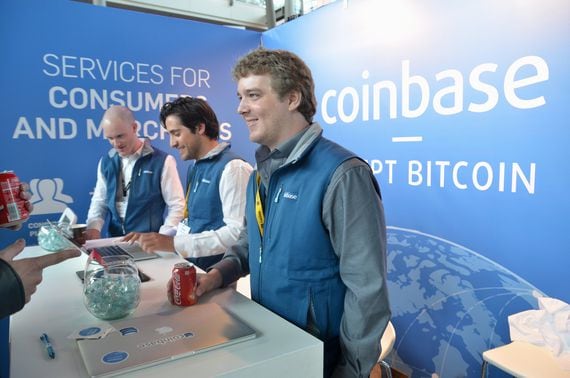 Coinbase staff in 2014, with founder Brian Armstrong at left.