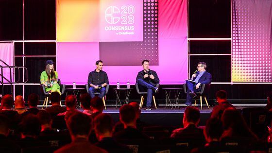 Left to right: Evin McMullen, Tyrone Lobban, Daniel Buchner and moderator Marc Hochstein (Shutterstock/CoinDesk)