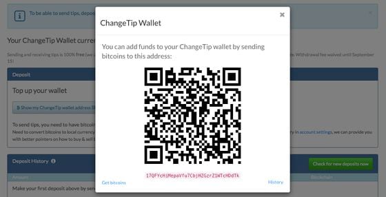 ChangeTip bitcoin wallet QR code