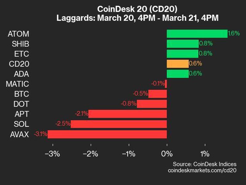 CoinDesk 20 Index laggards on March 21 (CoinDesk)