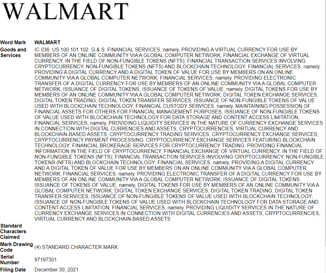 Walmart Trademark Application