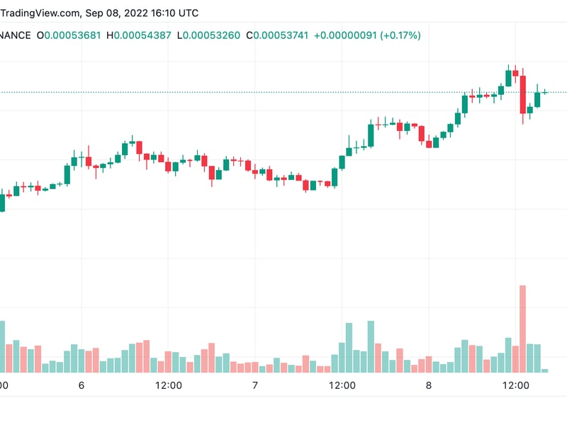 The price of Terra Classic's LUNC token almost doubled in a week in a speculative frenzy. (TradingView)