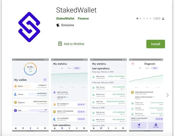 This Staked Wallet app in the app store had over 1,800 downloads. 