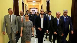 Salvadoran President Nayib Bukele (center), with then-Dominican Republic President Danilo Medina (second from right) in 2019.