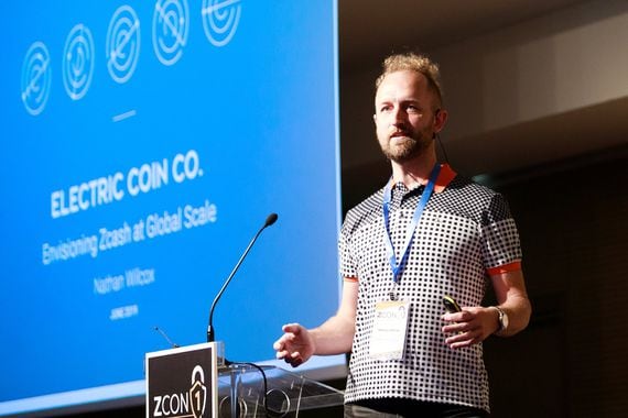 Electric Coin Company CTO Nathan Wilcox speaks at Zcon1 in 2019. (Credit: Electric Coin Company)