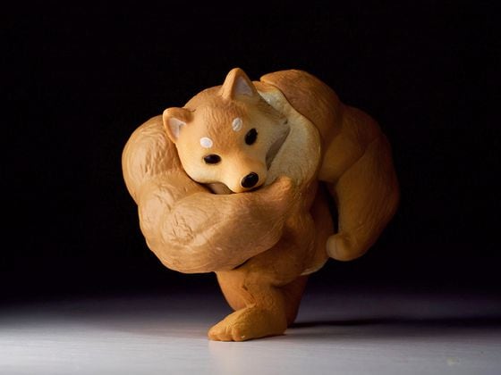 Swole doge figurine charging forward in darkness on white ground (Getty Images)