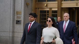 Nishad Singh, left, exits a federal courthouse after testifying on Oct. 16, 2023 (Nikhilesh De/CoinDesk)