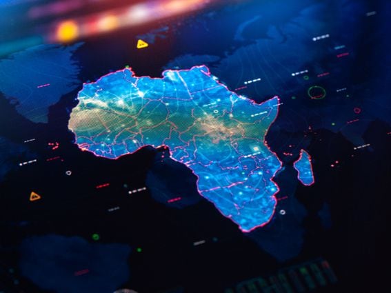 Map of Africa on digital pixelated display, representing Bcash Africa Cohort of Bitcoin developers