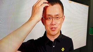 Binance CEO Changpeng Zhao speaks by video link at the World Economic Forum's annual meeting. (Jack Schickler/CoinDesk)