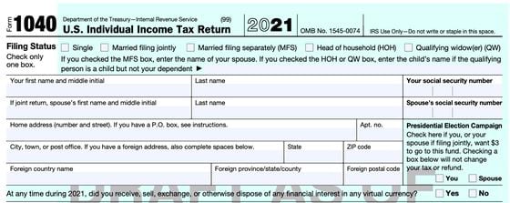 The 2021 IRS draft 1040 form