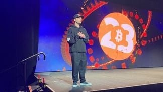 Jack Mallers, founder and CEO of the Chicago-based bitcoin payment provider Strike, speaks Friday at the Bitcoin 2023 conference in Miami Beach. (Frederick Munawa)