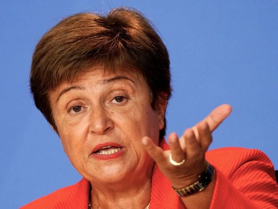 Kristalina Georgieva of the IMF, which today published its analysis of global economic prospects, finding that crypto is not a major threat to the global economy. (Clemens Bilan/Getty Images)