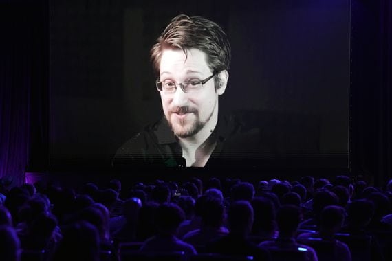 Edward Snowden spoke about crypto and internet privacy at Consensus 2022 in Austin, Texas. (CoinDesk)