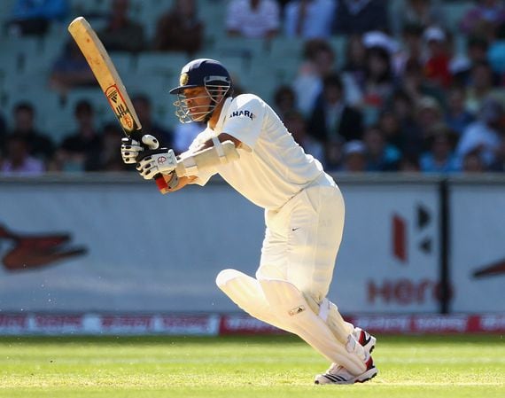 Sachin Tendulkar of India plays a shot off his toes at a cricket match on December 27, 2011. (Mark Dadswell/Getty Images)