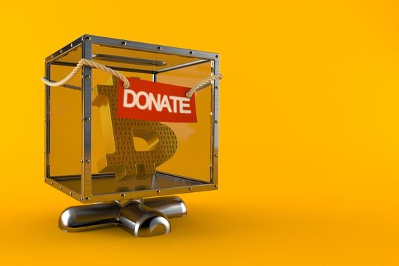 Bitcoin symbol inside donation box