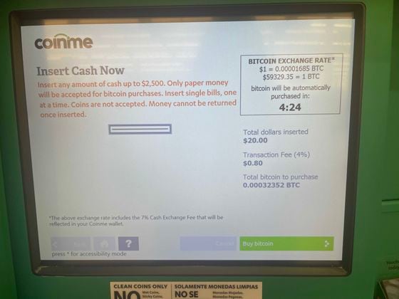 "Clean coins only": The Coinme interface for buying bitcoin at Walmart. (Kevin Reynolds/CoinDesk)