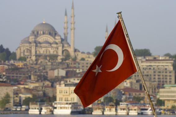 Turkish Flag and Mosque just above the Bosphorus (Getty Images)