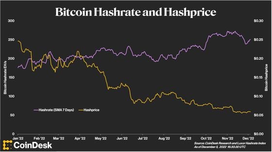 As the profitability of mining has dropped, the hashrate has continued to increase – until now. (Sage D. Young/CoinDesk Research)