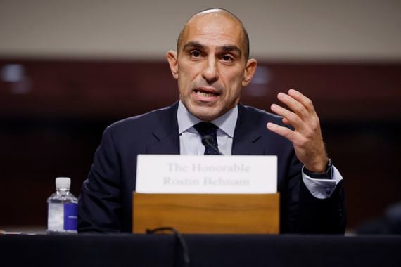 CFTC Chairman Rostin Behnam testifying on FTX before the Senate Agriculture Committee. (Chip Somodevilla/Getty Images)