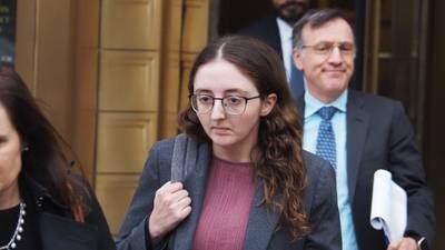 Caroline Ellison, the government's star witness in their case against FTX founder Sam Bankman-Fried, leaving court on Tuesday, Oct. 10 following her first day of testimony. (Danny Nelson/CoinDesk)