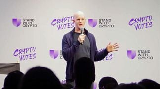 Coinbase CEO Brian Armstrong speaks at a political rally hosted by Stand With Crypto. (screenshot from Coinbase video)