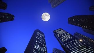 Moon and buildings