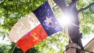 Sun Shining Through Tree Backlighting Lone Star State Flag in Austin Texas USA