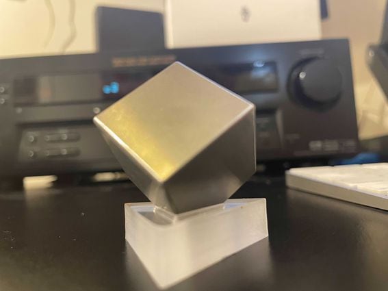 Midwest tungsten cube (Danny Nelson/CoinDesk)