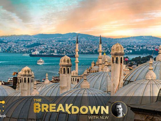 View from the Suleymaniye Mosque complex to the Golden Horn, Istanbul, Turkey, as NLW discusses the current lira crash and increased searches for “bitcoin” in Turkey.