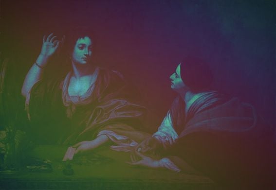 "Martha Scolding Her Vain Sister Mary Magdalene" (Elisabetta Sirani/Smithsonian American Art Museum, modified by CoinDesk)