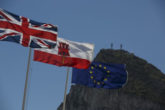 Flags of the U.K., Gibraltar and the EU (Pablo Blazquez Dominguez/Getty Images)