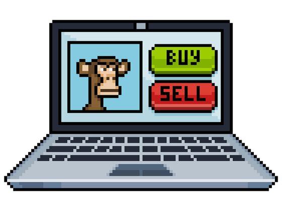 Pixel art buy and sell NFT monkey vector icon for 8bit game (Getty Images)