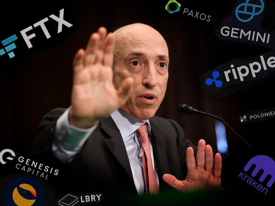 SEC Chair Gary Gensler (Kevin Dietsch/Getty Images, modified by CoinDesk)