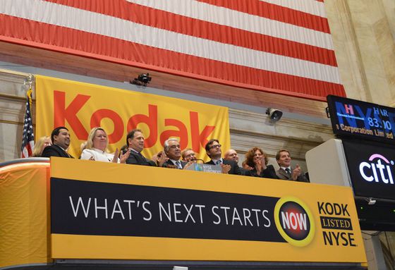 Kodak's leadership team ring the opening bell at the New York Stock Exchange to highlight a new era for the company, Jan. 8, 2014.  