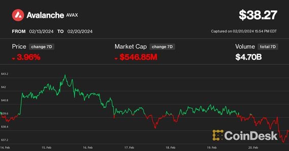 AVAX price on Feb. 20 (CoinDesk)