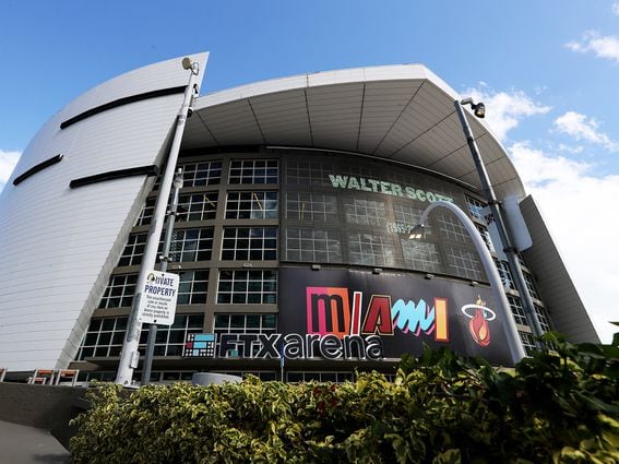 CDCROP: An exterior view of FTX Arena prior to a game between the Boston Celtics and Miami Heat at FTX Arena on October 21, 2022 in Miami, Florida. (Megan Briggs/Getty Images)