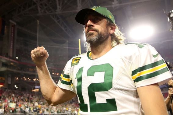 GLENDALE, ARIZONA - OCTOBER 28: Aaron Rodgers #12 of the Green Bay Packers leaves the field following a game against the Arizona Cardinals at State Farm Stadium on October 28, 2021 in Glendale, Arizona. The Packers defeated the Cardinals 24-21. (Photo by Christian Petersen/Getty Images)