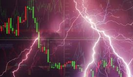 CDCROP: Stock charts against the sky with lightning. World financial crisis concept (Getty Images)