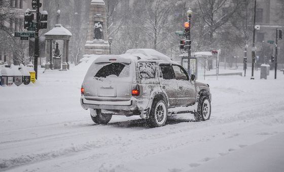 U.S. snow storm road scene