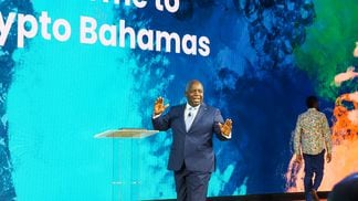 Bahamas Prime Minister Philip Davis speaks during Crypto Bahamas 2022. (Danny Nelson/CoinDesk).