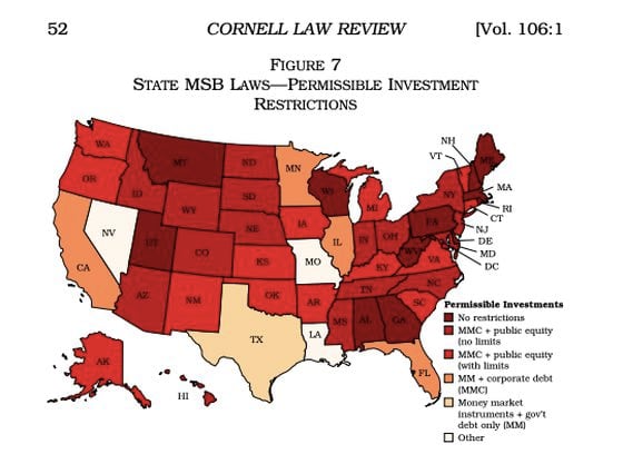 Permissible investments for money services businesses, by state.